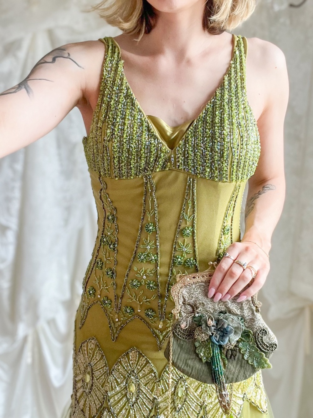 Silk Beaded Art Nouveau Fairy Evening Gown